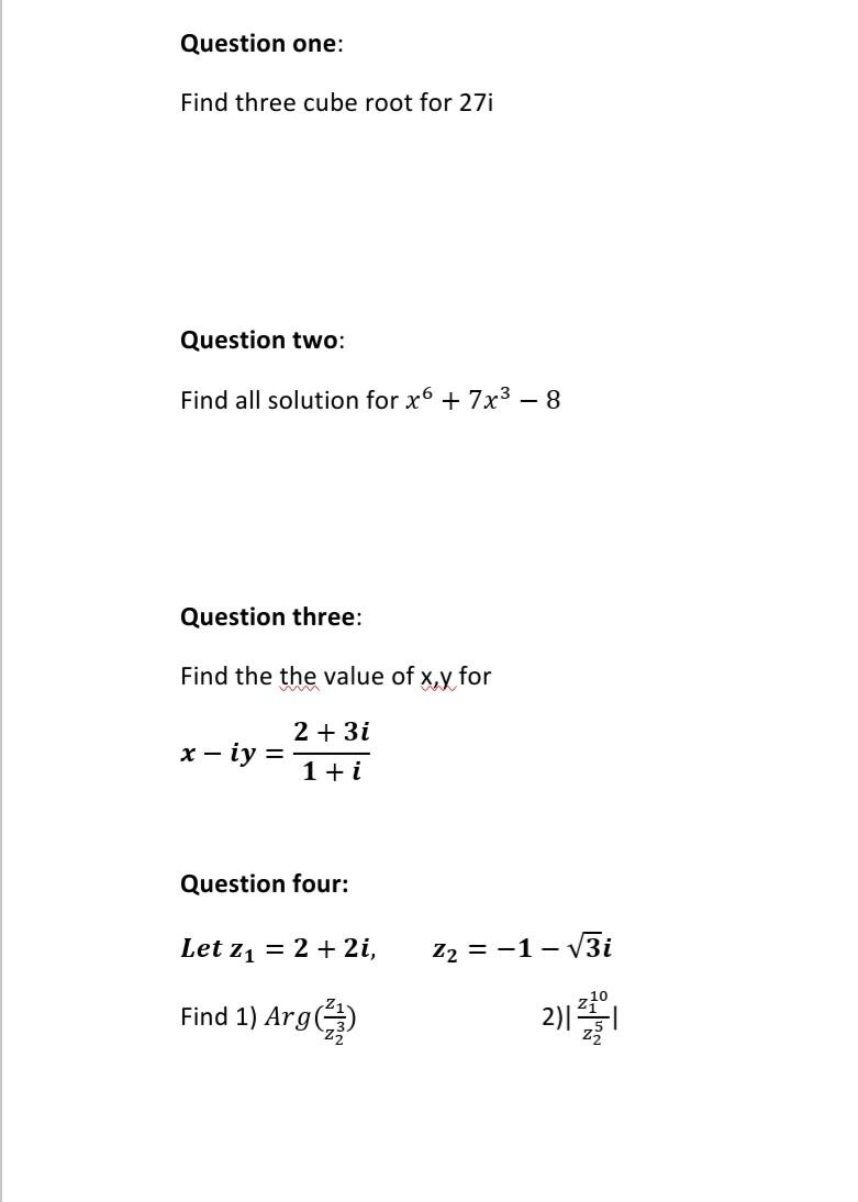 solved-question-one-find-three-cube-root-for-27i-question-chegg