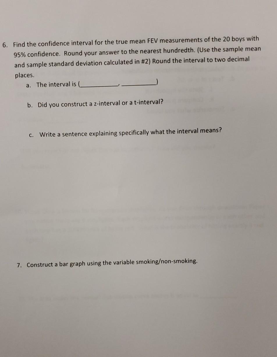 Solved 25. Find the confidence interval for the true mean FEV