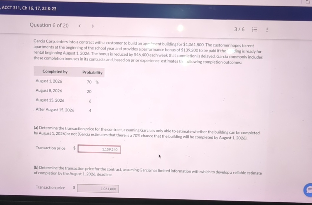 Solved ACCT 311, ﻿Ch 16, 17, 22 ﻿& 23Question 6 ﻿of | Chegg.com