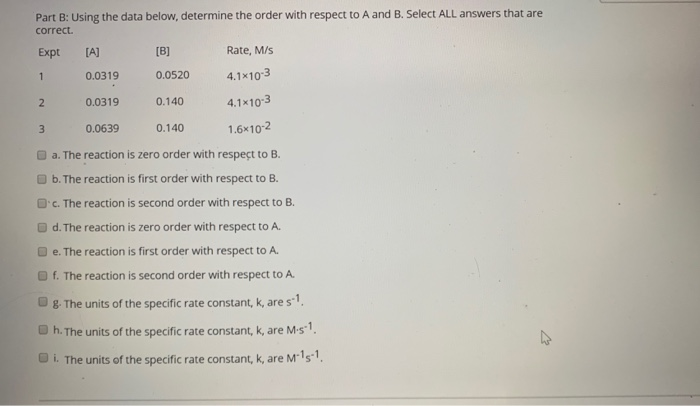 Solved [B] Part B: Using the data below, determine the order | Chegg.com