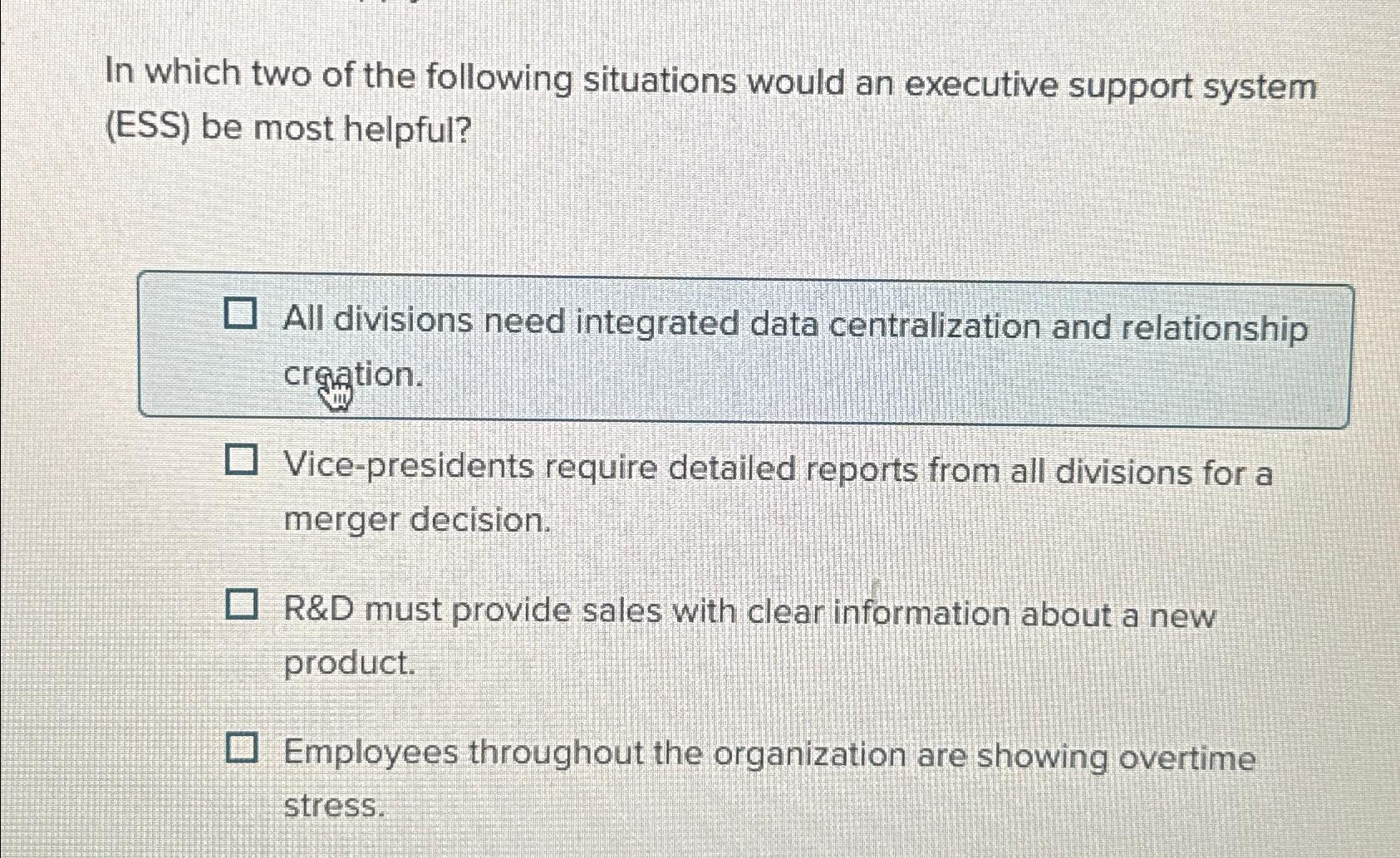 Solved In which two of the following situations would an | Chegg.com
