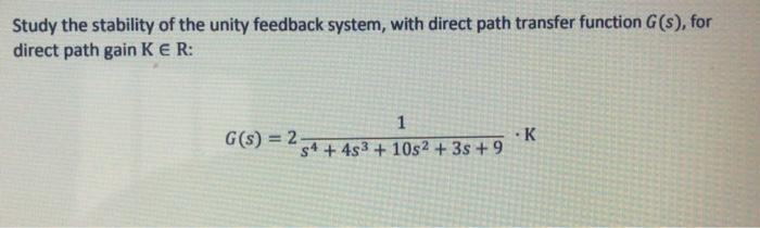 Solved Study the stability of the unity feedback system, | Chegg.com