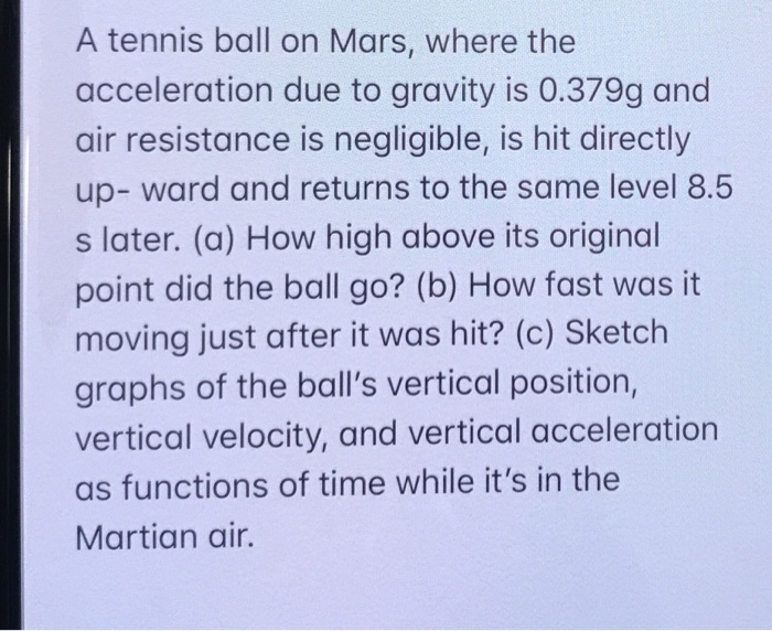 Solved A tennis ball on Mars, where the acceleration due to