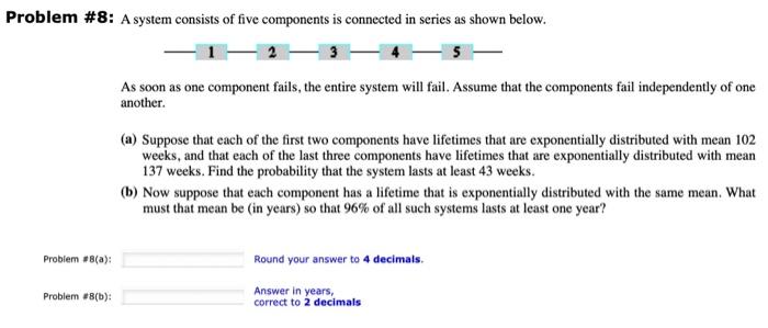 Solved Problem \#8: A system consists of five components is | Chegg.com