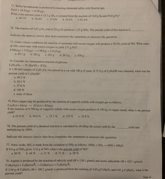 Solved 11. Sulfur hexafluoride is produced by reacting | Chegg.com