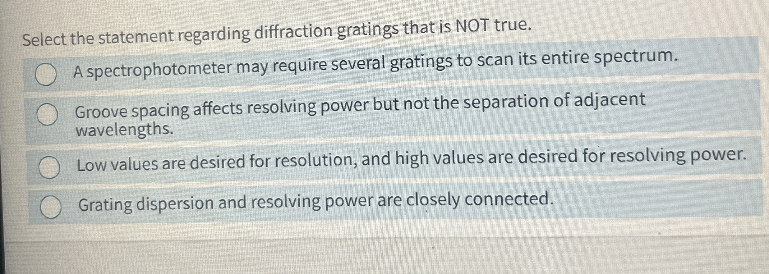 Solved Select The Statement Regarding Diffraction Gratings Chegg Com