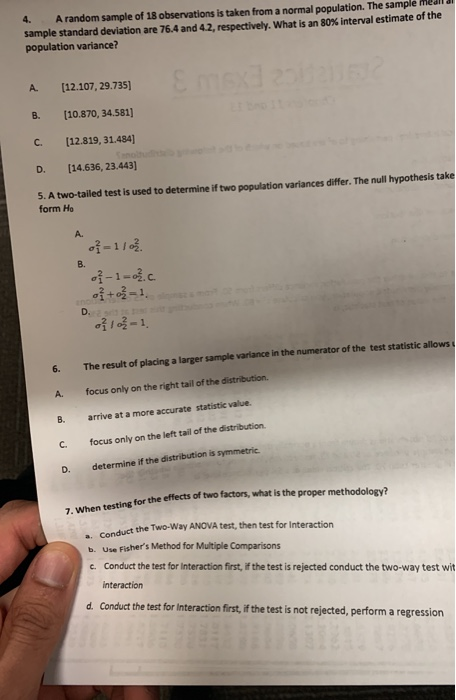 Solved 4. A random sample of 18 observations is taken from a | Chegg.com