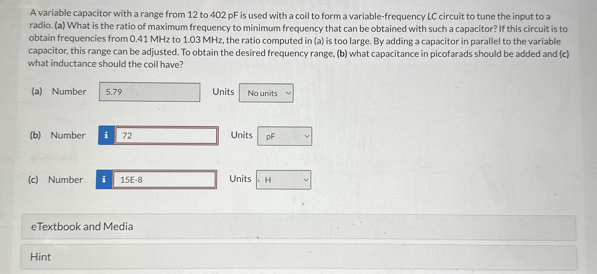 Solved A variable capacitor with a range from 12 ﻿to 402 ﻿pF | Chegg.com