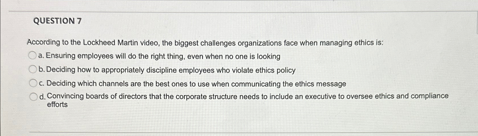 Solved QUESTION 7According to the Lockheed Martin video, the | Chegg.com