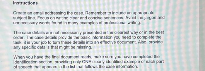 Solved Instructions Create an email addressing the case. | Chegg.com