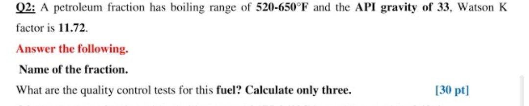 Solved Q2: A Petroleum Fraction Has Boiling Range Of | Chegg.com