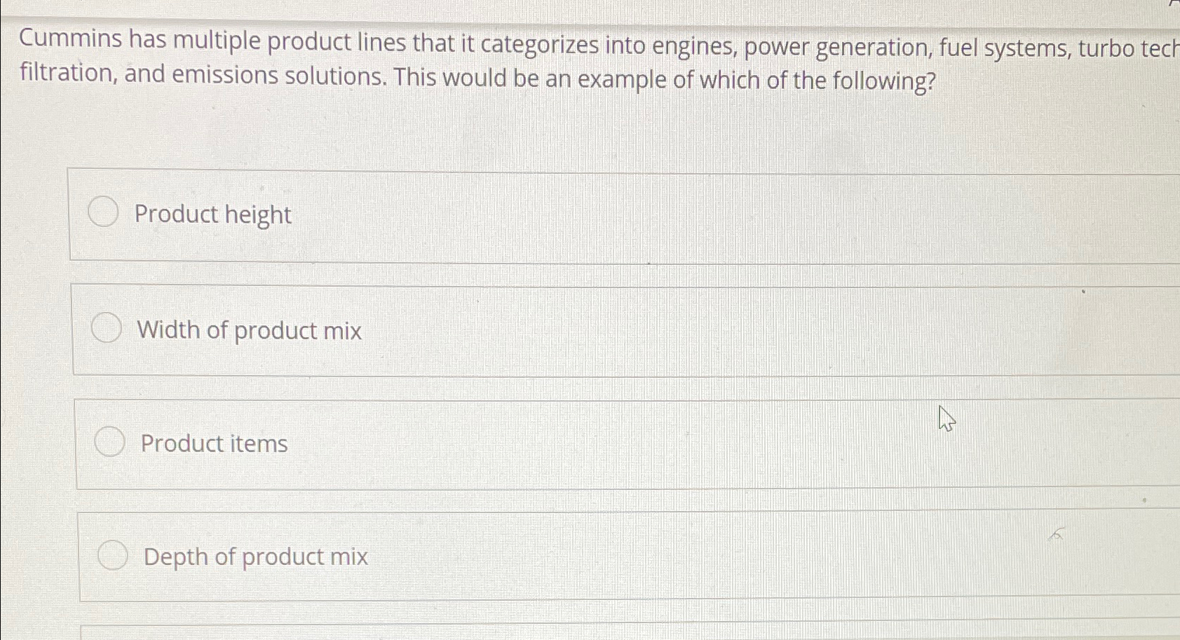 Solved Cummins has multiple product lines that it | Chegg.com