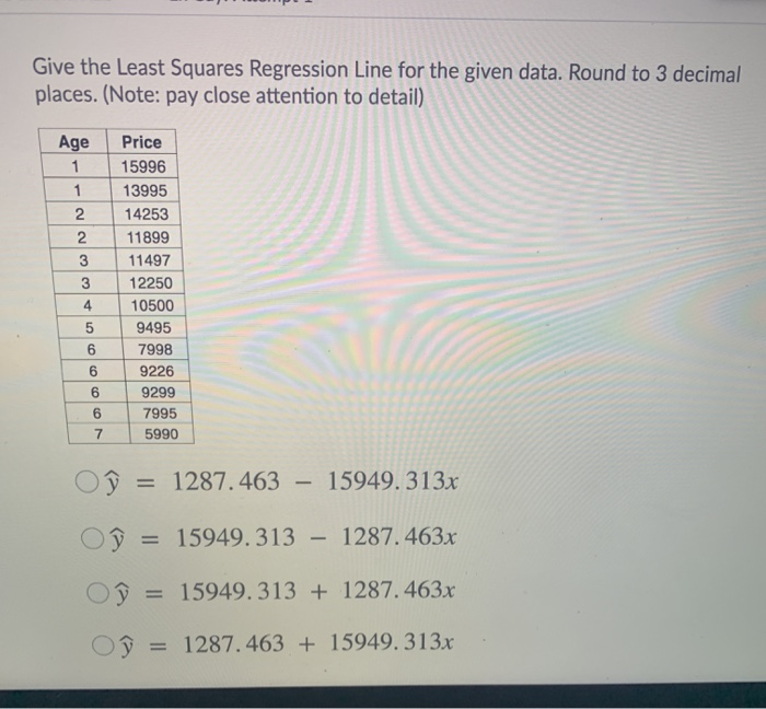 Solved Give the Least Squares Regression Line for the given | Chegg.com