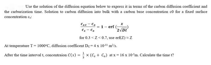 Solved Use the solution of the diffusion equation below to | Chegg.com