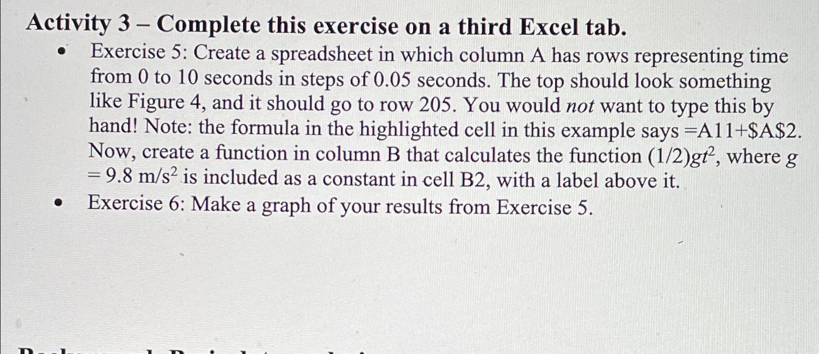 Solved Activity 3 - ﻿Complete this exercise on a third Excel | Chegg.com