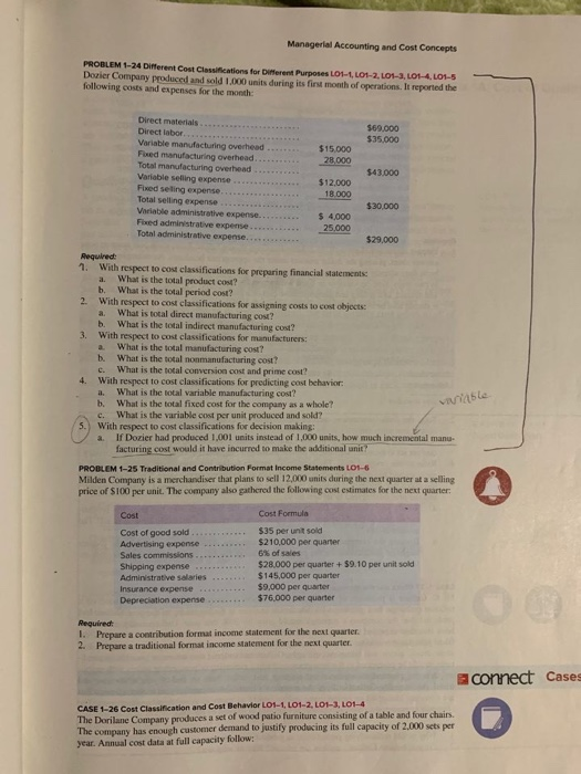 Solved Managerial Accounting and Cost Concepts PROBLEM 1-24 | Chegg.com