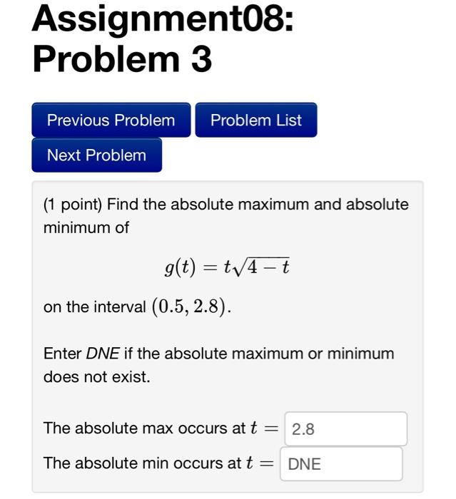 Solved Assignment08: Problem 3 (1 point) Find the absolute | Chegg.com