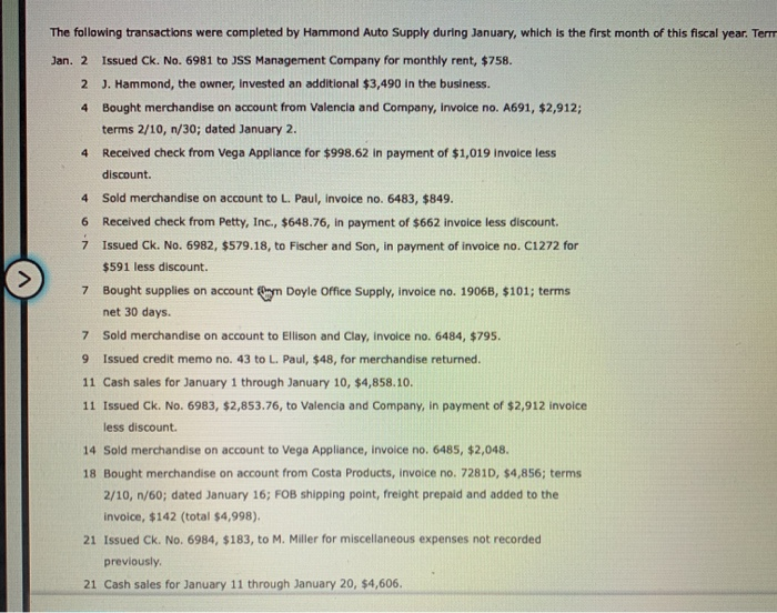 Solved The following transactions were completed by Hammond