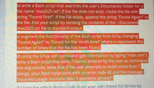 Solved b) write a Bash script that searches the user's | Chegg.com