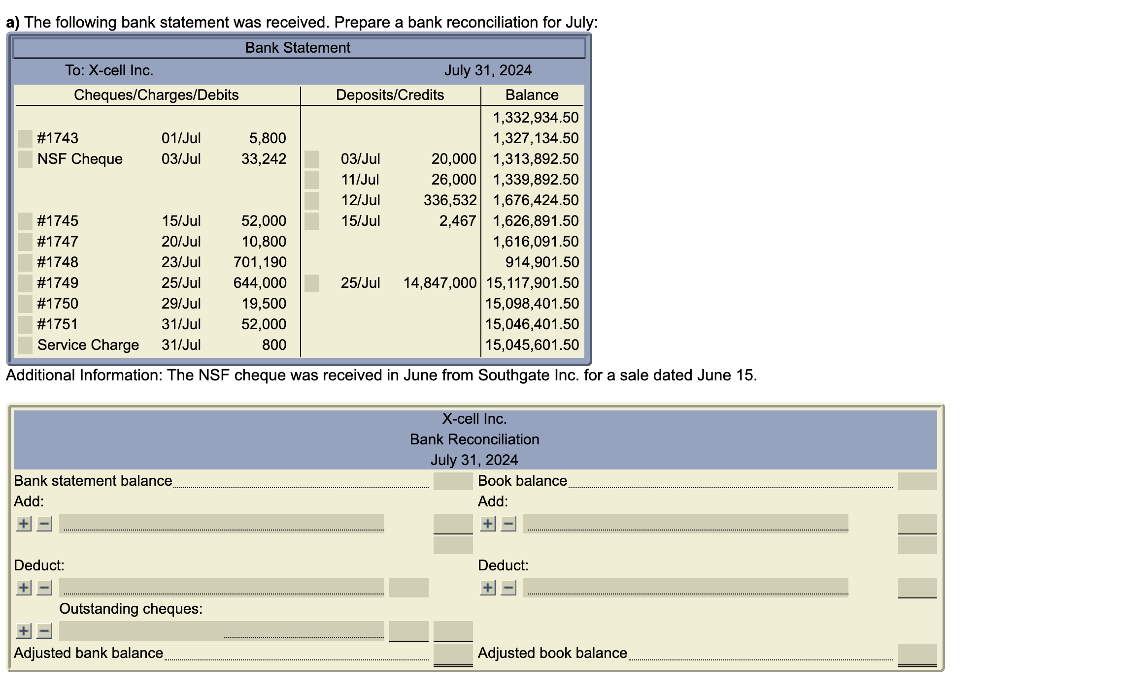 a) ﻿The following bank statement was received.