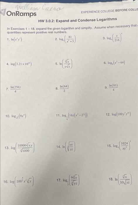 onramps college algebra homework answers