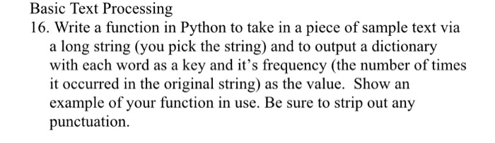 Solved Basic Text Processing 16. Write a function in Python | Chegg.com