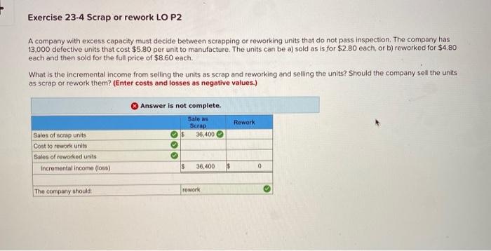 Solved Exercise 23-4 Scrap Or Rework LO P2 A Company With | Chegg.com