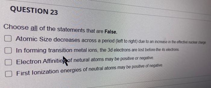 Solved QUESTION 23 Choose all of the statements that are | Chegg.com