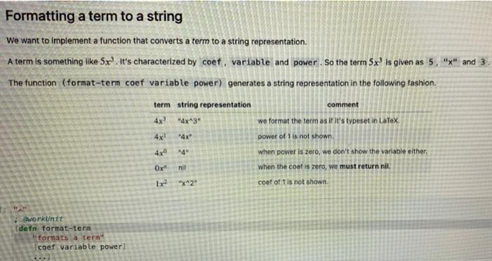 Solved Formatting a term to a string We want to implement a | Chegg.com