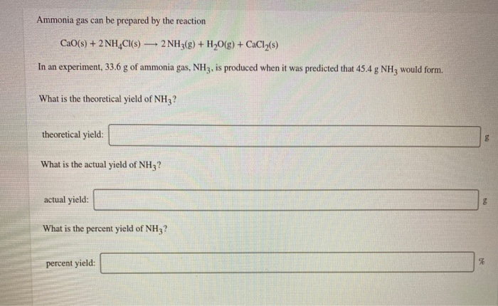 Solved Ammonia gas can be prepared by the reaction Cao(s) + | Chegg.com