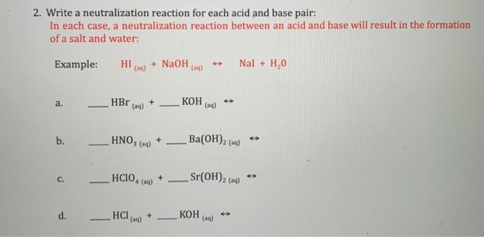 Solved 1. Identify each substance as an acid or a base and | Chegg.com