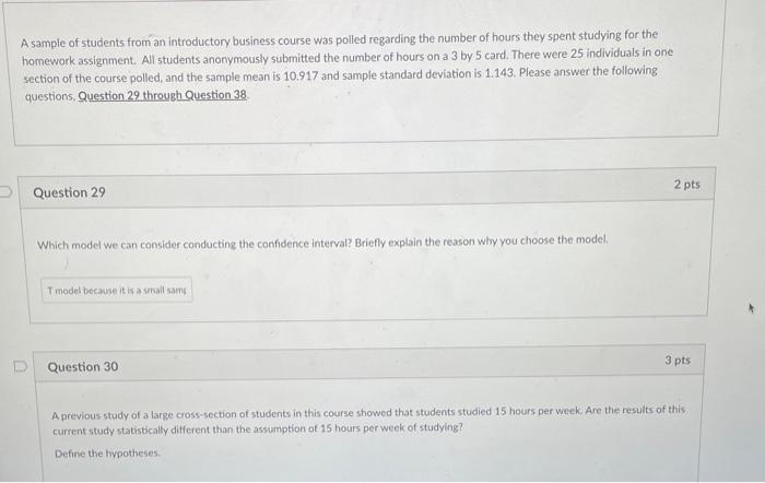 Solved A sample of students from an introductory business | Chegg.com