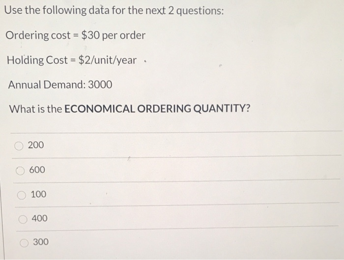 Solved Use the following data for the next 2 questions