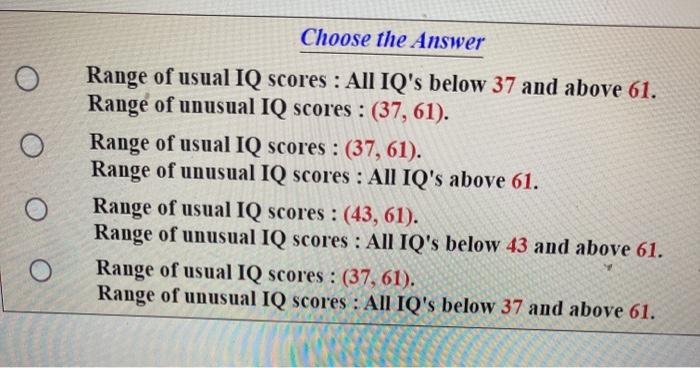 Solved If the average IQ is 49 with standard deviation of 6, | Chegg.com