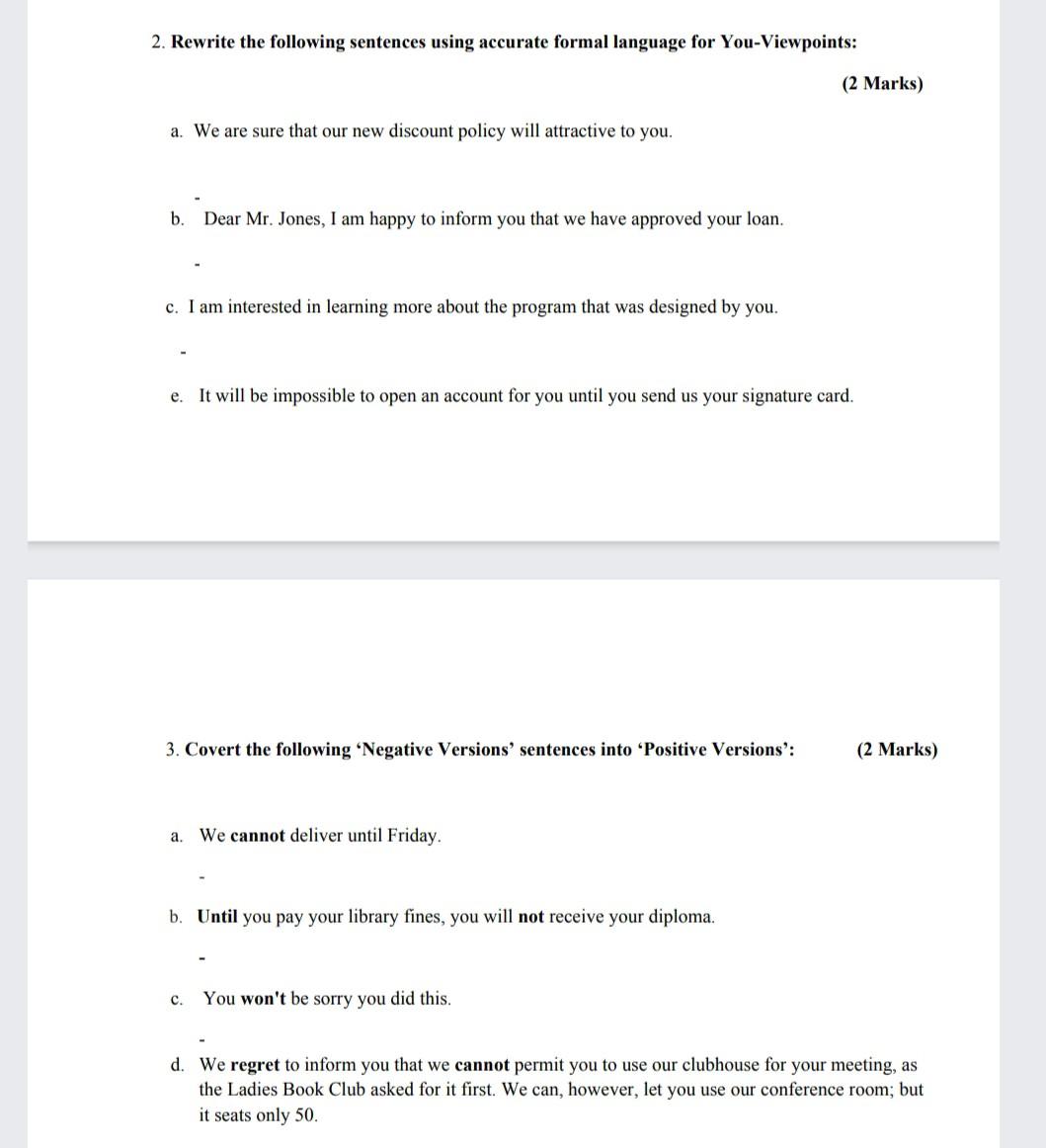 Solved 2 Rewrite The Following Sentences Using Accurate Chegg Com