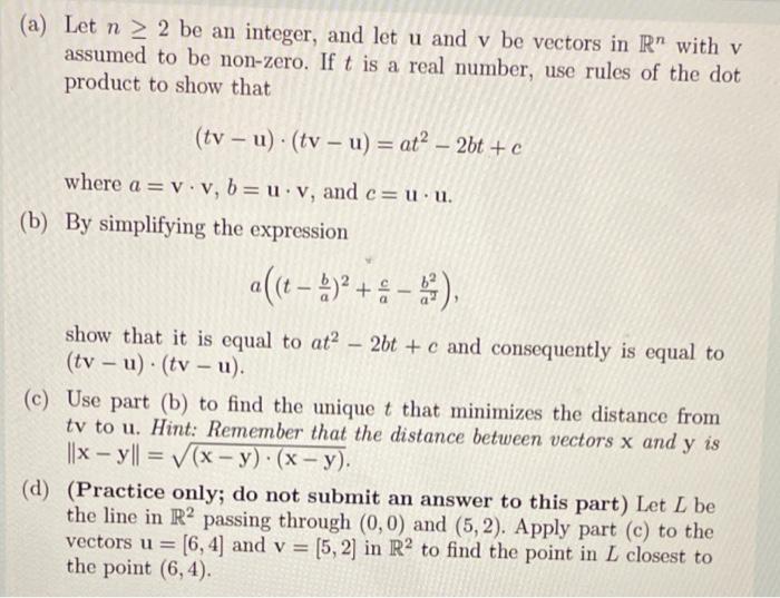 Solved A Let N≥2 Be An Integer And Let U And V Be Vectors