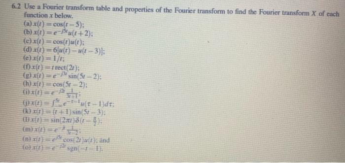 Solved 6.2 Use a Fourier transform table and properties of | Chegg.com