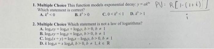 Solved 1. Multiple Choice This function models exponential | Chegg.com