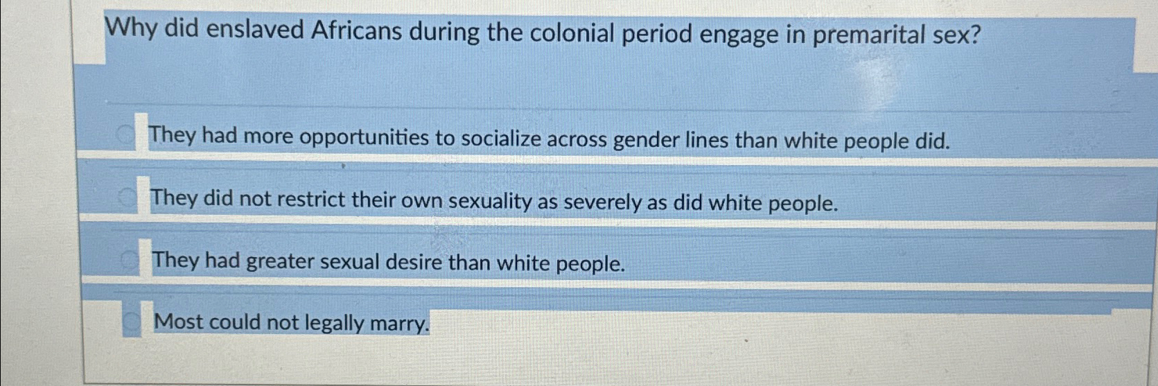 Solved Why did enslaved Africans during the colonial period | Chegg.com