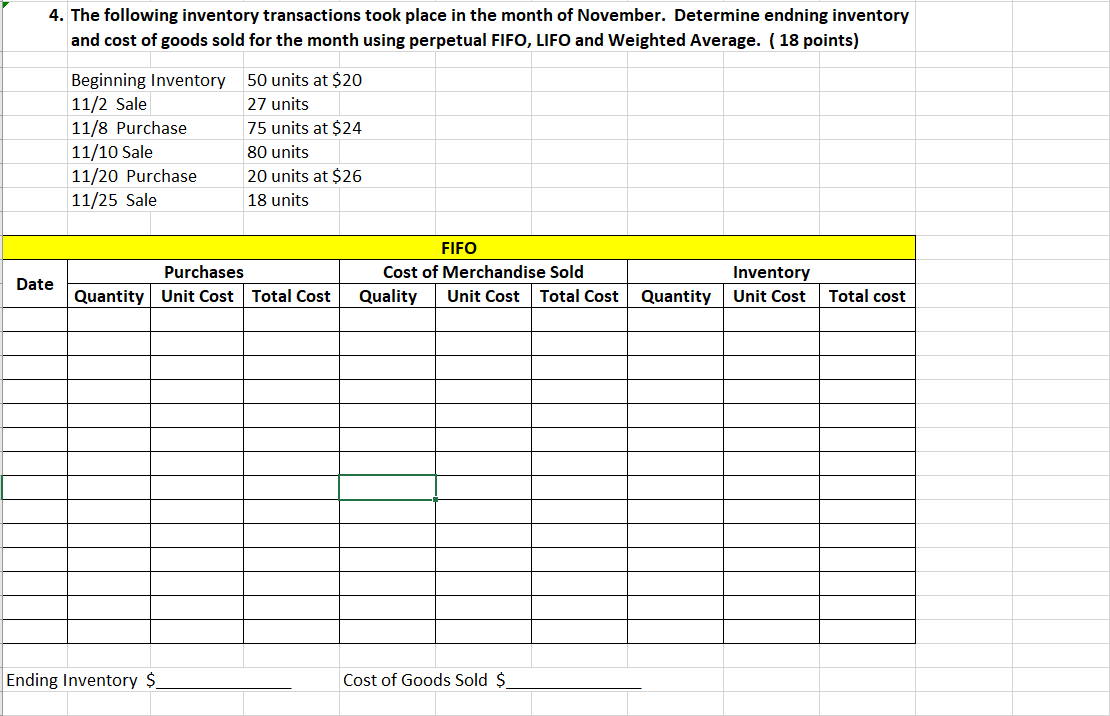 Solved The following inventory transactions took place in | Chegg.com