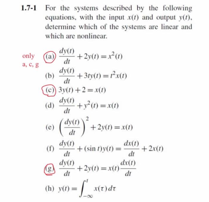 Solved 1 For the systems described by the following | Chegg.com