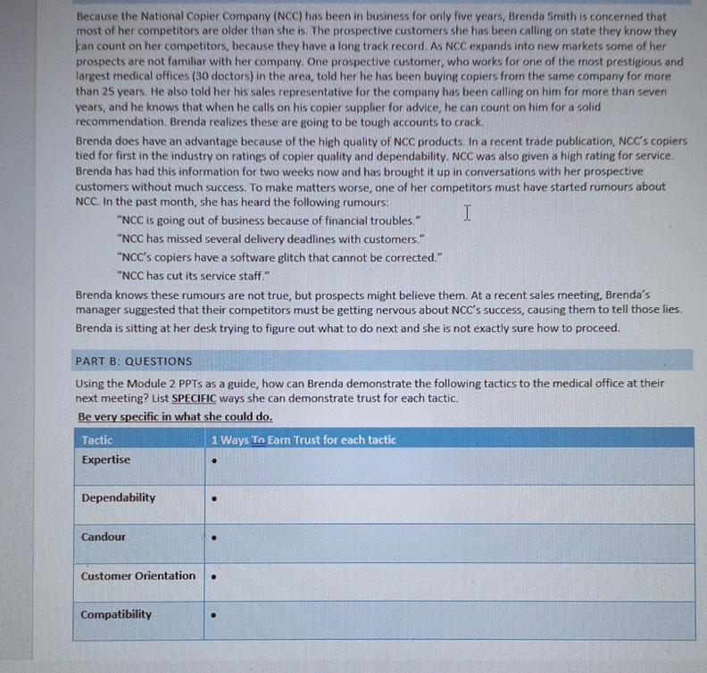 Solved Because the National Copier Company (NCC) ﻿has been | Chegg.com