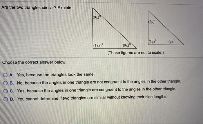 Solved Are the two triangles similar? Explain. (27) |(3y) | Chegg.com