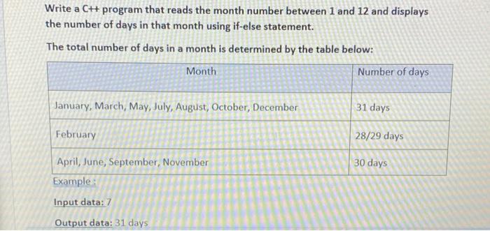 Solved write a C++ program that reads the month number | Chegg.com