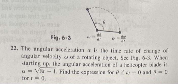 Solved Fig. 6-3 22. The angular acceleration α is the time | Chegg.com