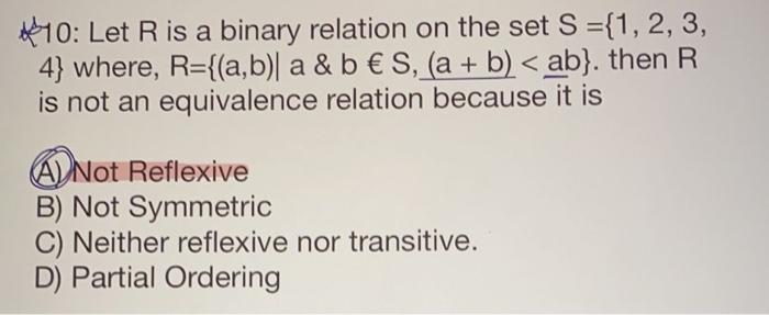 Solved #10: Let R Is A Binary Relation On The Set S ={1,2,3, | Chegg.com