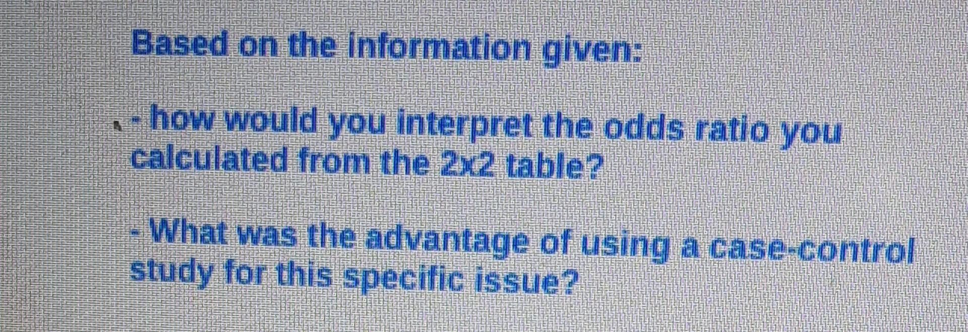 Solved Casecontrol example A casecontrol study was