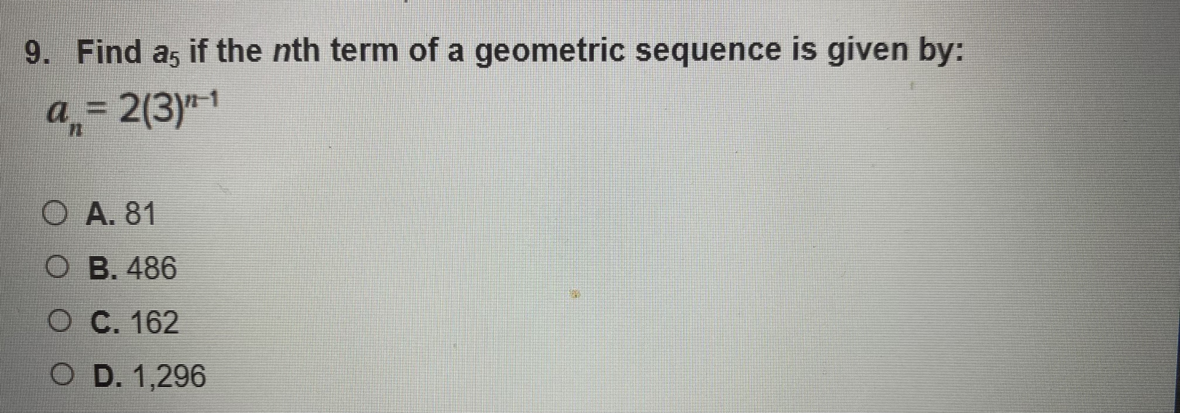Solved Find a5 ﻿if the nth term of a geometric sequence is | Chegg.com