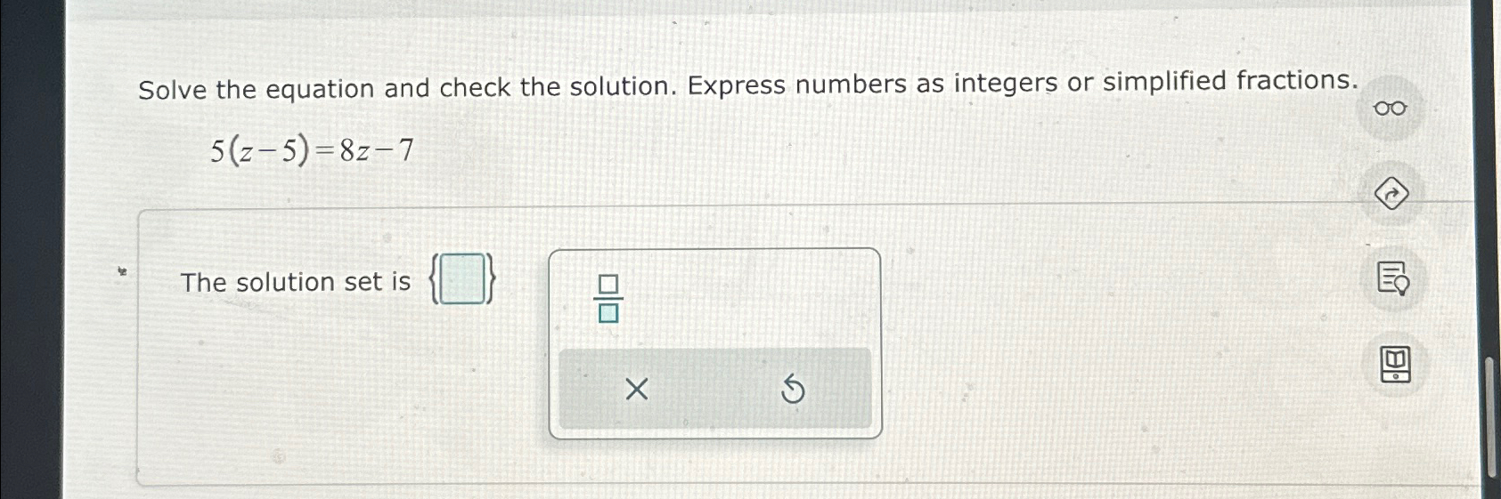 Solved Solve the equation and check the solution. Express | Chegg.com