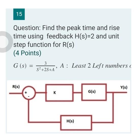 Solved 15 Question: Find The Peak Time And Rise Time Using | Chegg.com